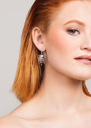 Novella Firework Earrings in Silver by Ariel Taub at Mae Bridal, firework earrings, bridal earrings, silver colorway shown