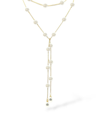 Ariel Taub Oakley Pearl Lariat Necklace at Mae Bridal, pearl lace necklace, bridal necklace, pearl wedding necklace