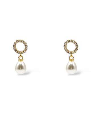Ariel Taub Olive Small Pearl Drop Earrings at Mae Bridal, pearl drop earrings, bridal earrings, wedding earrings