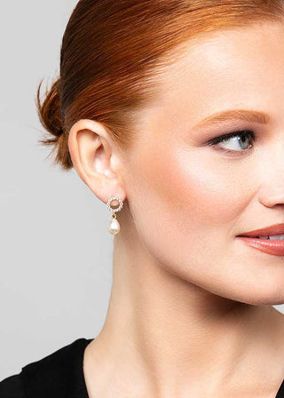 Olive Small Pearl Drop Earrings by Ariel Taub at Mae Bridal, pearl drop earrings, bridal earrings