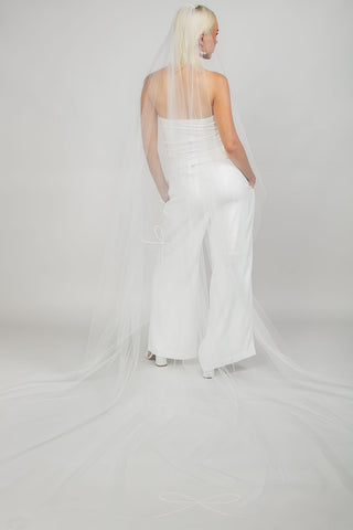 Ariel Taub Reign Pearl Bow Cathedral Veil, bridal veil at Mae Bridal