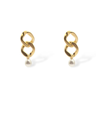 Ariel Taub Serena Chain Link & Pearl Drop Earrings at Mae Bridal, pearl chain drop earrings, bridal earrings, wedding earrings