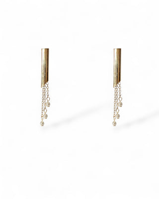 Ariel Taub Tracy Mod Pearl Drop Earrings in Gold at Mae Bridal, pearl drop mod earrings, bridal earrings, gold wedding earrings, gold colorway shown