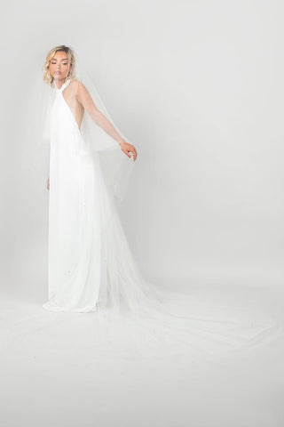 Twinkle Cathedral Veil with Pearls & Crystals by Ariel Taub at Mae Bridal, crystal pearl veil, cathedral wedding veil