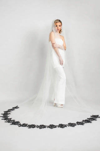 Wedding veil at Mae Bridal, the Ariel Taub Valentina Rose Lace Veil