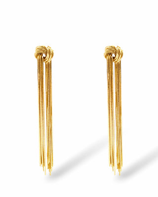 Ariel Taub Valerie Fringe Knot Earrings in Gold at Mae Bridal, fringe earrings, bridal earrings, gold wedding earrings, gold colorway shown