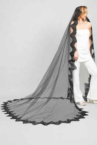 Wedding veil at Mae Bridal, the Ariel Taub Venus Wave Lace Veil