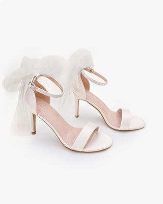 Satin High Heel Wedding Sandals with Tulle Back Bow