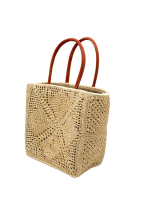 Cheval Lace Pattern Medium Crochet Raffia Straw Basket Bag