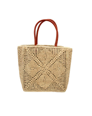 Cheval Lace Pattern Medium Crochet Raffia Straw Basket Bag