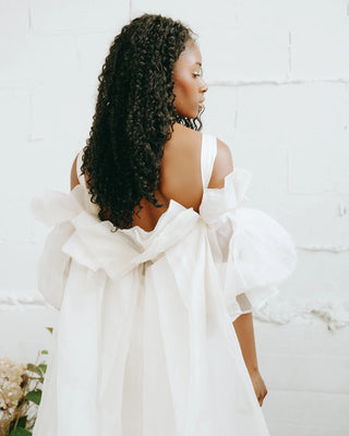 Claire La Faye Empress Silk Robe sleeve detail at Mae Bridal, bridal robe, silk organza robe, bridal cape