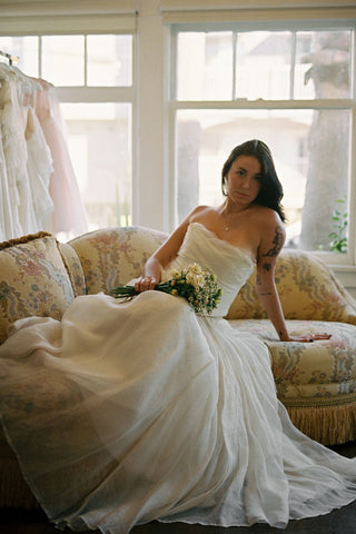 Claire La Faye Nova Skirt fourth angle at Mae Bridal, silk organza wedding skirt, bridal skirt with train, two piece wedding dress