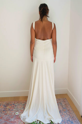 Claire La Faye Simone Dress side view at Mae Bridal, silk slip dress, bias cut wedding dress, satin slip dress