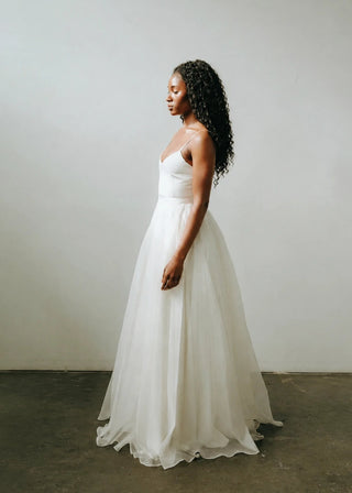 Claire La Faye Solana Skirt detail at Mae Bridal, silk organza bridal skirt, bridal separates, wedding skirt