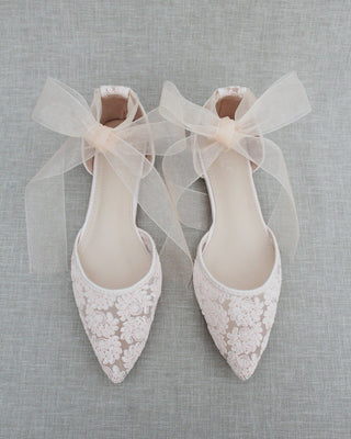 Crochet Lace Pointy Toe with Ankle Tie or Ballerina Lace Up