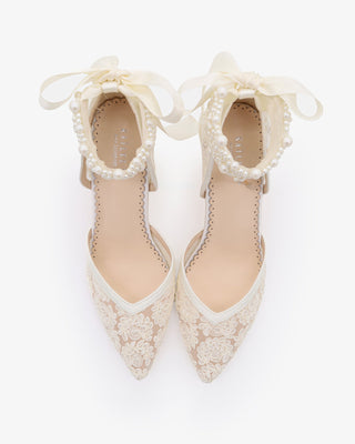 Lace Block Heel for Weddings with Perla Ankle Strap