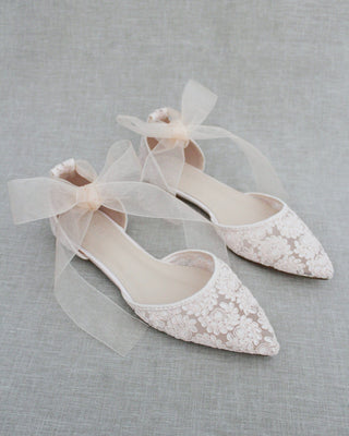 Crochet Lace Pointy Toe with Ankle Tie or Ballerina Lace Up