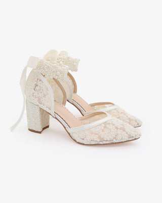 Lace Block Heel for Weddings with Perla Ankle Strap