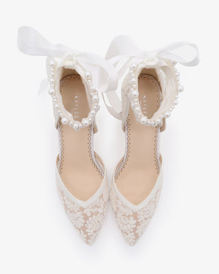 Lace Block Heel for Weddings with Perla Ankle Strap