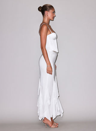 Fleur du Mal Eva Skirt on model, fifth angle at Mae Bridal, elegant bridal skirt, bridal skirt ivory, eva skirt