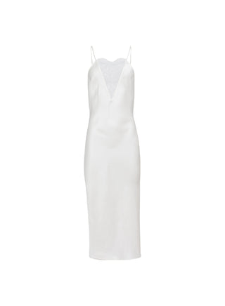 Fleur du Mal Frankie Lace Slip Dress on model, second angle at Mae Bridal, bridal slip dress, silk charmeuse slip, frankie lace slip dress
