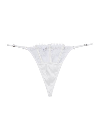 Fleur du Mal Frankie Lace V String flat lay at Mae Bridal, frankie lace thong, honeymoon lingerie, wedding thong