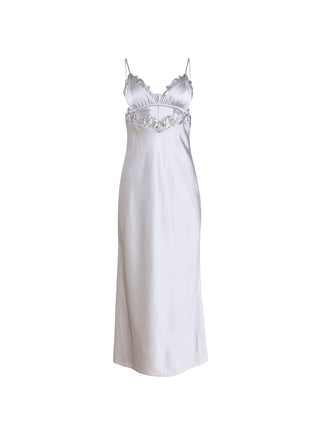 Fleur du Mal Lily Embroidery Cutout Slip on model, fourth angle at Mae Bridal, bridal reception dress, silk slip, wedding second look