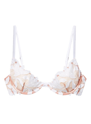 Fleur du Mal Lily Embroidery Plunge Demi Bra on model, third angle at Mae Bridal, bras for bridal gowns, bridal dress bra, sheer bridal bra