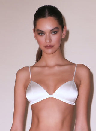Fleur du Mal Molded Luxe Triangle Bra on model at Mae Bridal, bridal bra, molded triangle bra, smooth bridal bra