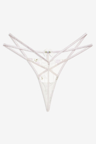 For Love & Lemons Lattice Bows Thong Panty in white at Mae Bridal, bridal lingerie, bridal thong