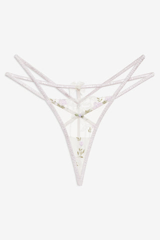 For Love & Lemons Lattice Bows Thong Panty in white at Mae Bridal, bridal lingerie, honeymoon lingerie