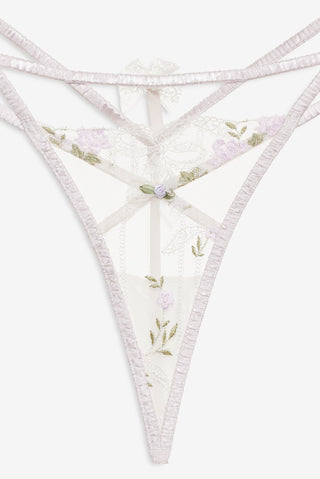 For Love & Lemons Lattice Bows Thong Panty in white at Mae Bridal, bridal lingerie, white lingerie bridal