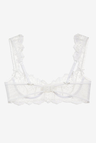 For Love & Lemons Lattice Bows Underwire Bra in white at Mae Bridal, bridal lingerie, wedding night undergarments