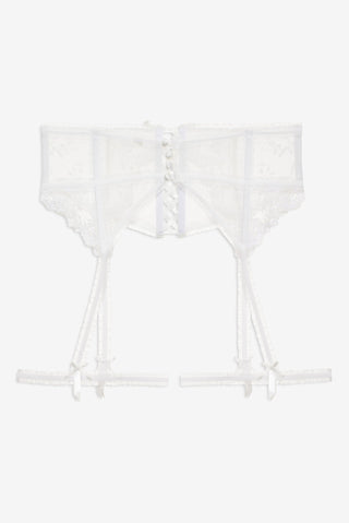 For Love & Lemons Rita Rose Garter Belt campaign image, third view at Mae Bridal, best wedding lingerie, bridal gown undergarments, wedding undergarments