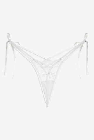 For Love & Lemons Rita Rose Thong Panty campaign image, third view at Mae Bridal, luxury wedding underwear, wedding day undies, wedding intimates
