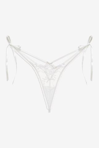 For Love & Lemons Rita Rose Thong Panty campaign image at Mae Bridal, wedding undies, white wedding underwear, bridal lingerie