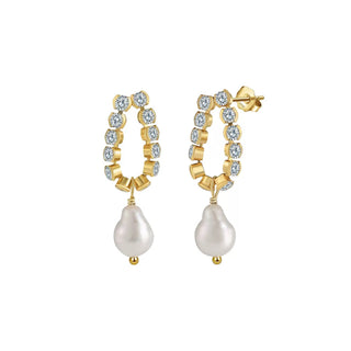 Oval Link Pearl Drop Earrings