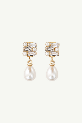 Baguette Deco Pearl Drop Earrings