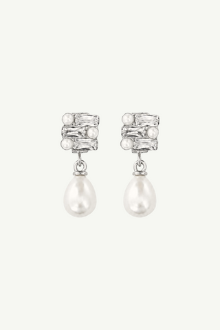 Baguette Deco Pearl Drop Earrings