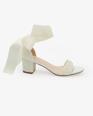Crochet Lace Block Heel Wedding Sandals with Wrapped Ankle Tie