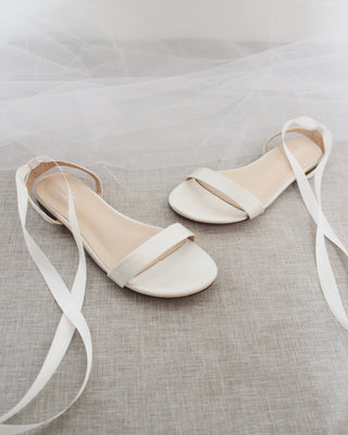 Satin Flat Sandal with Ballerina Lace Up