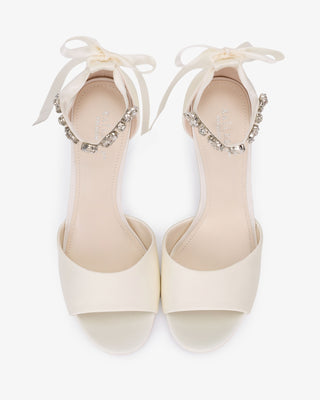 Satin Block Heel Wedding Sandals with Navette Cluster Rhinestones Strap