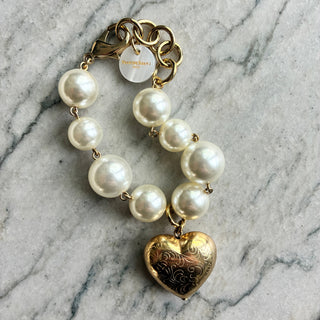 Francine Bramli XL Pearl and Gold Heart Bracelet