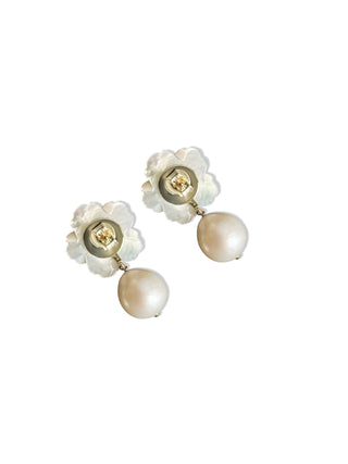 Pearl and Flower Drop Earrings