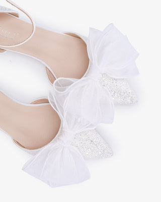 Rock Glitter Pointy Toe Flats with Organza Bow