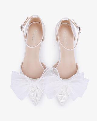 Rock Glitter Pointy Toe Flats with Organza Bow