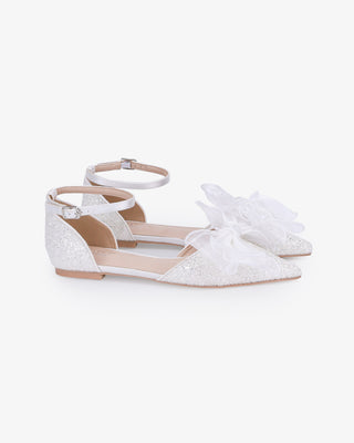 Rock Glitter Pointy Toe Flats with Organza Bow