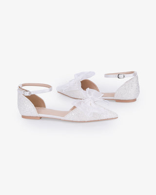 Rock Glitter Pointy Toe Flats with Organza Bow