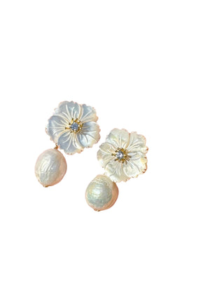 Pearl and Flower Drop Earrings