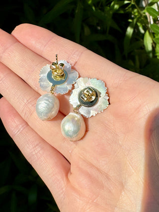 Pearl and Flower Drop Earrings